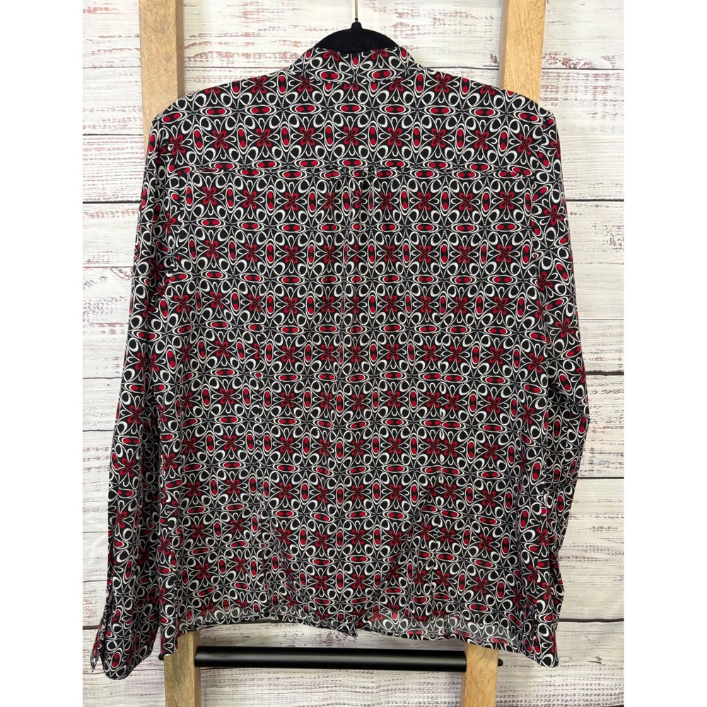 East 5th Womens XL Red Black White Geometric Floral Button Down Blouse - Picture 8 of 11